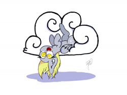 Size: 1600x1200 | Tagged: safe, artist:hopefulsparks, derpy hooves, pegasus, pony, artist's first digital artwork, cloud, cute, derp, derpabetes, old art, solo, upside down