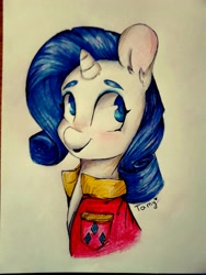 Size: 768x1024 | Tagged: safe, artist:tamyarts, rarity, pony, unicorn, clothes, solo, traditional art