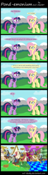 Size: 1450x5290 | Tagged: safe, artist:evil-dec0y, derpibooru import, discord, fluttershy, twilight sparkle, twilight sparkle (alicorn), alicorn, draconequus, pegasus, pony, unicorn, clones, comic, equestria is doomed, female, fridge horror, fun fun fun, male, mare, mirror pool, pronking, the implications are horrible, xk-class end-of-the-world scenario