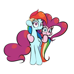 Size: 1280x1280 | Tagged: safe, artist:turtlefarminguy, derpibooru import, pinkie pie, rainbow dash, earth pony, pegasus, pony, crying, laughing, looking at you, smiling, stifling laughter, tears of laughter, wavy mouth