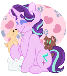 Size: 640x727 | Tagged: safe, artist:bubaiuv, starlight glimmer, dog, unicorn, cute, eyes closed, glimmerbetes, heart, licking, puppy, simple background, solo, tongue out, transparent background