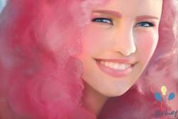 Size: 5400x3600 | Tagged: safe, artist:foxvanity, pinkie pie, human, cotton candy, food, humanized, pink, realistic, solo