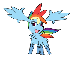 Size: 2088x1592 | Tagged: artist needed, source needed, safe, derpibooru import, rainbow dash, female, pokefied, pokémon, shaymin, simple background, sky forme, solo, species swap, white background