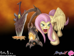 Size: 1024x768 | Tagged: safe, artist:sanora, fluttershy, pegasus, pony, crossover, nightmare, pyrrha omega, soul calibur, soul edge