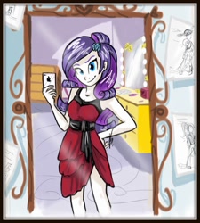 Size: 754x838 | Tagged: safe, artist:vago-xd, rarity, fanfic:a school crush, equestria girls, >:), clothes, dress, fanfic, fanfic art, selfie, smiling, smirk, solo