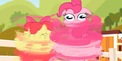 Size: 1920x966 | Tagged: safe, screencap, apple bloom, pinkie pie, earth pony, pony, pinkie apple pie, great moments in animation, smear frame