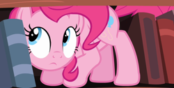 Size: 1920x966 | Tagged: safe, screencap, pinkie pie, earth pony, pony, pinkie apple pie, bookshelf, solo