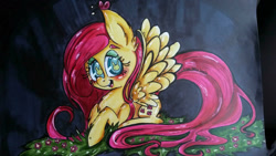 Size: 1280x720 | Tagged: safe, artist:nsyubakastudio, fluttershy, butterfly, pegasus, pony, markers, sketch, solo, traditional art, wingding eyes