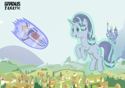 Size: 2257x1601 | Tagged: safe, artist:gradiusfanatic, starlight glimmer, pony, unicorn, crossover, gradius, levitation, magic, self-levitation, solo, telekinesis, vic viper