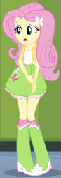 Size: 251x725 | Tagged: safe, screencap, fluttershy, equestria girls, equestria girls (movie), backpack, boots, clothes, cute, high heel boots, lockers, shyabetes, skirt, socks, solo