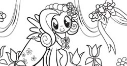 Size: 256x133 | Tagged: safe, fluttershy, pegasus, pony, coloring page, lineart, monochrome, official, solo