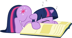 Size: 9099x4802 | Tagged: safe, artist:bri-sta, artist:lazypixel, derpibooru import, twilight sparkle, absurd resolution, adorkable, book, cute, dork, face down ass up, filly, floppy ears, simple background, sleeping, solo, transparent background, twiabetes, vector, zzz