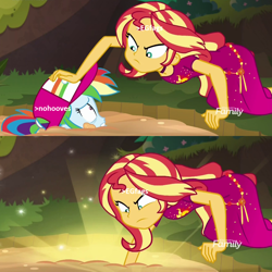 Size: 1080x1080 | Tagged: safe, edit, edited screencap, screencap, rainbow dash, sunset shimmer, better together, equestria girls, spring breakdown, >eqgfags, >no hooves, meme, out of context, quicksand meme, vulgar