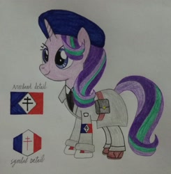 Size: 3030x3088 | Tagged: safe, artist:bsw421, starlight glimmer, pony, unicorn, beret, clothes, france, french underground, hat, military uniform, resistance, solo, traditional art, uniform, world war ii