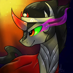 Size: 1024x1024 | Tagged: safe, artist:myralilth, derpibooru import, king sombra, pony, unicorn, black mane, male, sharp teeth, solo, sombra eyes, stallion