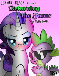 Size: 1275x1650 | Tagged: safe, artist:lennonblack, rarity, spike, dragon, pony, unicorn, comic:returning the favor, blushing, male, shipping, sparity, straight, sunglasses