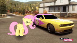 Size: 1280x720 | Tagged: safe, artist:equestianracer, fluttershy, pegasus, pony, car, dodge (car), dodge challenger, dodge challenger srt8 392, forza horizon, itasha, solo