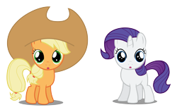 Size: 5000x3181 | Tagged: safe, artist:hakitocz, apple bloom, applejack, rarity, sweetie belle, earth pony, pony, unicorn, :o, applejack's hat, cute, duo, filly, hat, looking at you