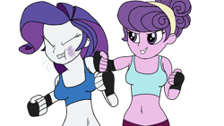Size: 1280x720 | Tagged: safe, artist:toyminator900, rarity, suri polomare, equestria girls, abuse, belly button, boxing, clothes, exeron fighters, midriff, mma, raribuse, simple background, sports bra, transparent background