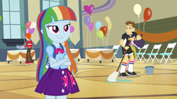 Size: 1523x851 | Tagged: safe, derpibooru import, edit, heath burns, rainbow dash, teddy t. touchdown, equestria girls, background human, manebow sparkle