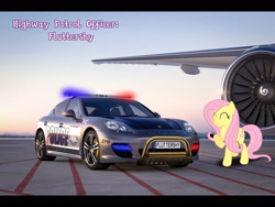 Size: 1920x1440 | Tagged: safe, artist:con360, fluttershy, pegasus, pony, airport, car, highway patrol, plane, police car, porsche, porsche panamera, solo