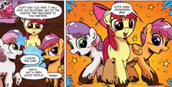 Size: 1397x711 | Tagged: safe, idw, apple bloom, pinkie pie, scootaloo, sweetie belle, earth pony, pony, spoiler:comic, spoiler:comicff16, cutie mark crusaders