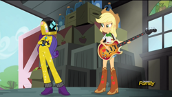 Size: 1920x1080 | Tagged: safe, screencap, applejack, rarity, equestria girls, rainbow rocks, daft punk, daft rarity, discovery family, discovery family logo, guy-manuel de homem-christo