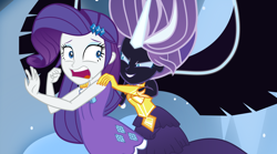 Size: 5000x2776 | Tagged: safe, artist:limedazzle, nightmare rarity, rarity, equestria girls, legend of everfree, absurd resolution, alternate universe, clothes, duality, duo, evil, midnight rarity, pajamas, request, surprised