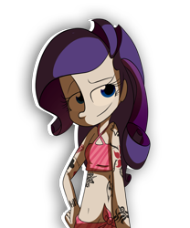 Size: 1028x1236 | Tagged: safe, artist:fj-c, rarity, equestria girls, bedroom eyes, belly button, clothes, looking at you, midriff, raised eyebrow, simple background, smiling, solo, tattoo, transparent background