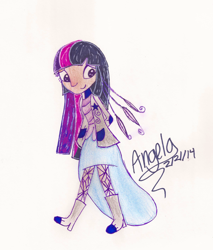 Size: 2200x2585 | Tagged: safe, artist:grocerystorephobic, derpibooru import, twilight sparkle, equestria girls, humanized, light skin, solo, traditional art