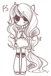 Size: 406x600 | Tagged: safe, artist:foxstorycat, fluttershy, equestria girls, chibi, monochrome, solo