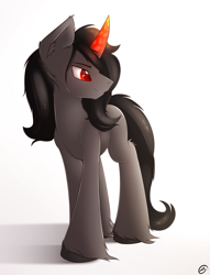 Size: 1373x1800 | Tagged: safe, artist:capseys, derpibooru import, king sombra, pony, unicorn, black mane, gray coat, horn, male, solo, stallion