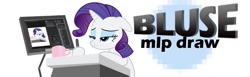 Size: 965x296 | Tagged: safe, artist:bluse, rarity, pony, unicorn, banner, drawing, livestream, mug, recursion, show accurate, text, tired