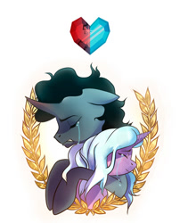 Size: 804x993 | Tagged: safe, artist:naminzo, derpibooru import, idw, king sombra, radiant hope, pony, unicorn, crying, crystal heart, female, hopebra, male, shipping, straight