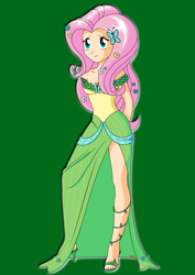 Size: 3606x5100 | Tagged: safe, artist:rexpony, fluttershy, human, clothes, dress, gala dress, high heels, humanized, solo