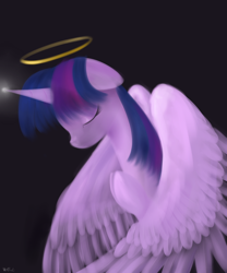 Size: 1000x1200 | Tagged: safe, artist:rodolfomushi, derpibooru import, twilight sparkle, twilight sparkle (alicorn), alicorn, pony, eyes closed, female, halo, mare, solo