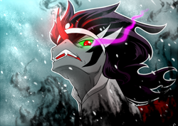 Size: 1132x800 | Tagged: safe, artist:commissarbu, derpibooru import, king sombra, pony, umbrum, unicorn, bust, solo, sombra eyes