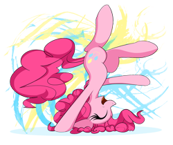 Size: 1252x1054 | Tagged: safe, artist:flamevulture17, pinkie pie, earth pony, pony, eyes closed, headstand, open mouth, simple background, solo, transparent background