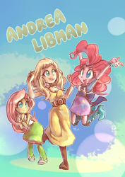 Size: 2893x4092 | Tagged: safe, artist:gamerspax, artist:sony-shock, fluttershy, pinkie pie, equestria girls, andrea libman, clothes, heart, jumping, voice actor, voice actor joke