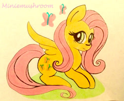 Size: 1280x1045 | Tagged: safe, artist:miniemushroomdoodles, fluttershy, pegasus, pony, female, mare, solo, traditional art