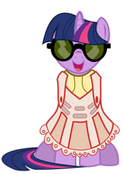 Size: 1024x1448 | Tagged: safe, artist:roxy-cream, derpibooru import, twilight sparkle, clothes, dress, glasses, solo, sunglasses