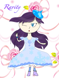 Size: 1536x2048 | Tagged: safe, artist:php45, rarity, human, clothes, dress, humanized, one eye closed, solo, wink