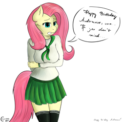 Size: 1500x1500 | Tagged: safe, artist:crimson, fluttershy, anthro, clothes, school uniform, solo