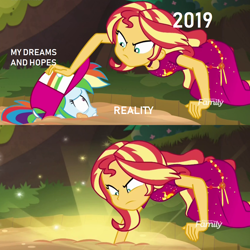 Size: 1024x1024 | Tagged: safe, edit, edited screencap, screencap, rainbow dash, sunset shimmer, equestria girls, spring breakdown, 2019, exploitable meme, meme, quicksand, quicksand meme