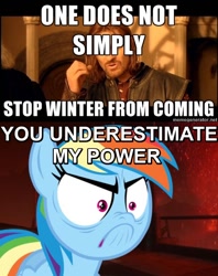 Size: 500x632 | Tagged: safe, derpibooru import, rainbow dash, pegasus, pony, tanks for the memories, boromir, crossing the memes, do i look angry, image macro, meme, one does not simply walk into mordor, revenge of the sith, sean bean, star wars