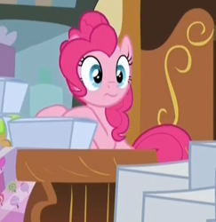 Size: 371x381 | Tagged: safe, screencap, pinkie pie, earth pony, pony, make new friends but keep discord, :s, solo, wavy mouth