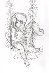 Size: 1024x1526 | Tagged: safe, artist:twisted-sketch, fluttershy, human, humanized, monochrome, solo, winged humanization, wip