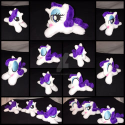 Size: 1600x1600 | Tagged: safe, artist:rubiowolf, rarity, eyes closed, irl, lidded eyes, mini, photo, plushie, prone, tongue out, trio