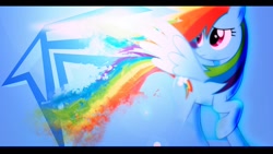 Size: 1192x670 | Tagged: safe, artist:eytosh, artist:finaglerific, derpibooru import, edit, rainbow dash, pegasus, pony, abstract background, female, mare, raised hoof, solo, wallpaper, wallpaper edit