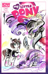 Size: 1246x1920 | Tagged: safe, artist:sararichard, derpibooru import, king sombra, oc, oc:ryleigh, pony, umbrum, unicorn, clothes, collar, comic cover, commission, converse, dress, shoes, slave, temptation, traditional art